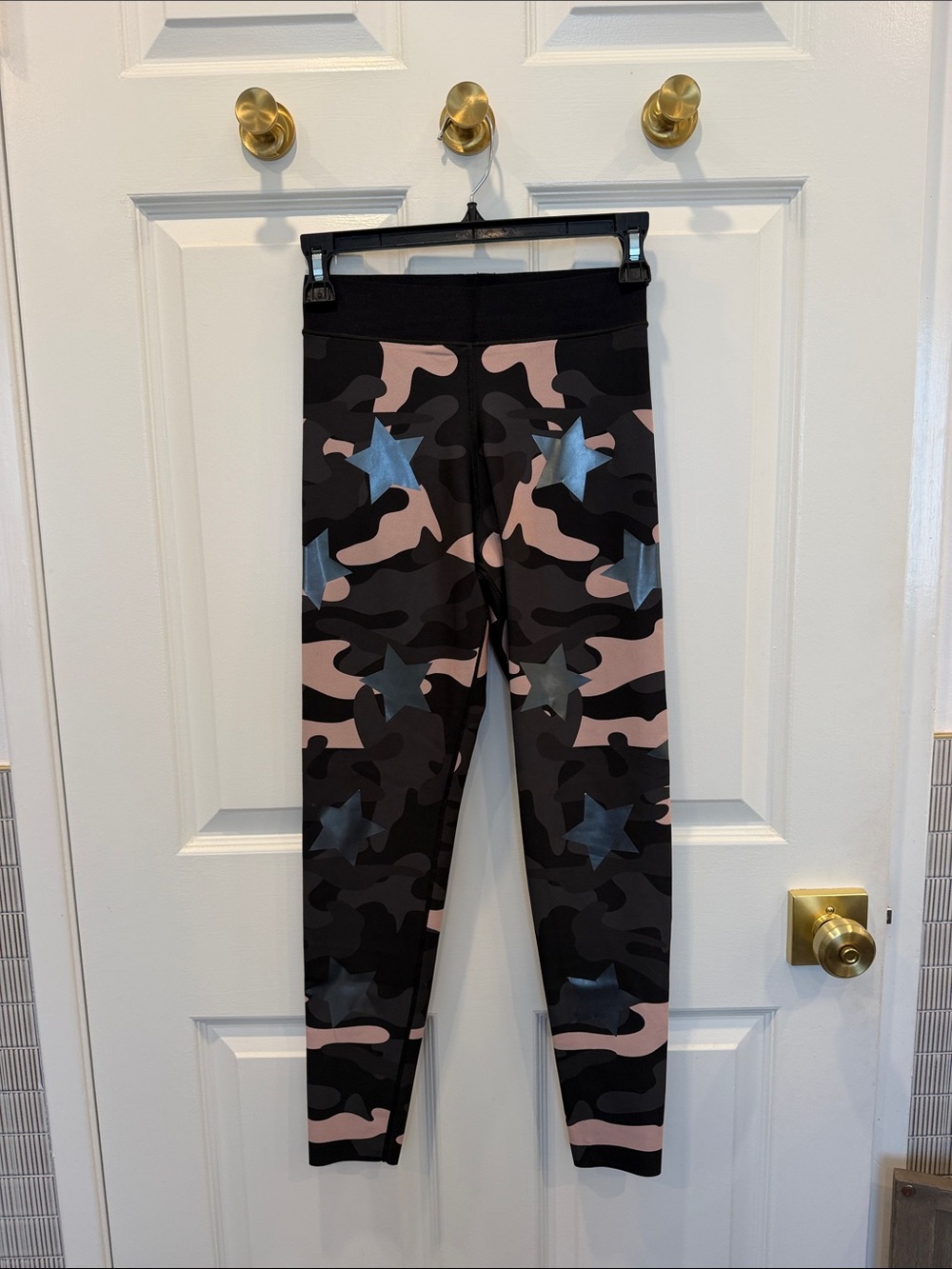 ultracor Black and Pink Camo Leggings with Metallic Blue Stars medium